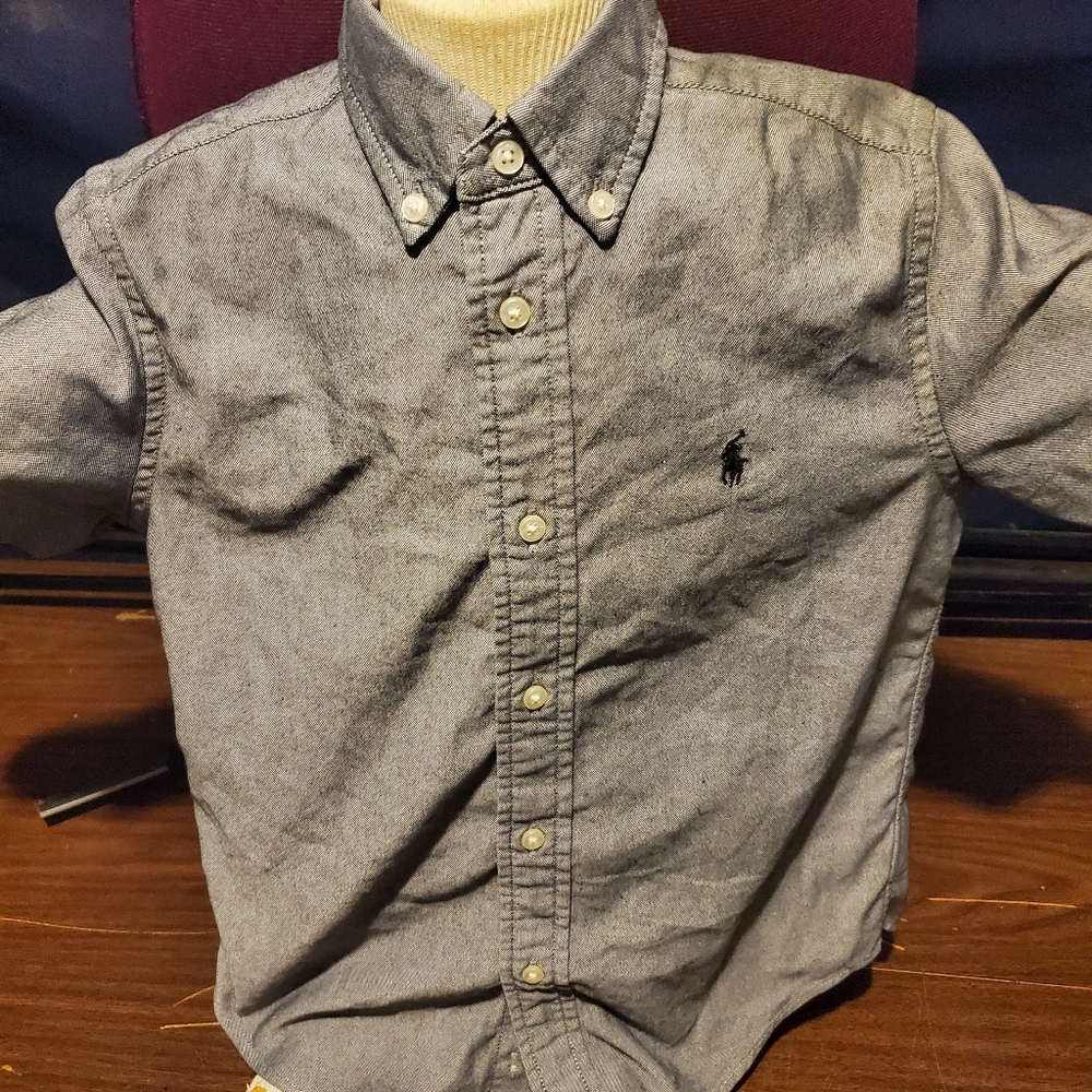 Boy's ralph lauren size 6 brown short sleeve Button Down dress Shirt EUC